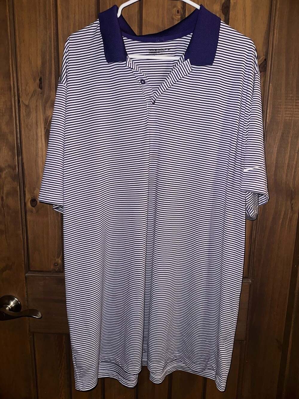 Nike Golf Polo Shirt Size 3XL Purple White Striped Dri-Fit
